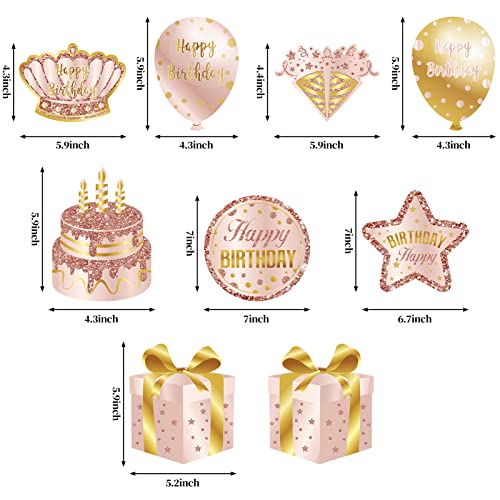 Pink Rose Gold Birthday Decorations Table Honeycomb Centerpieces for Women Girls, 8Pcs Happy Birthday Table Party Supplies, 10th 16th 21st 30th 40th 50th 60th Bday Table Sign Decor