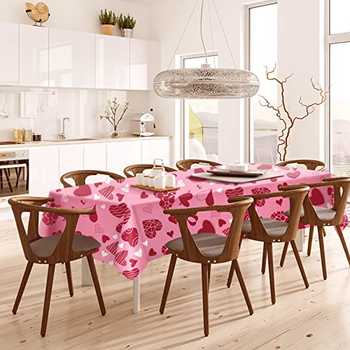 CAKKA Valentines Day Tablecloth Plastic 54x108 Inch, 2Pack Disposable Pink Heart Tablecloth, Rectangle Valentine Table Cloth Table Cover for Valentine’s Day Wedding Decor Decoration