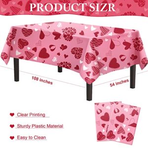 CAKKA Valentines Day Tablecloth Plastic 54x108 Inch, 2Pack Disposable Pink Heart Tablecloth, Rectangle Valentine Table Cloth Table Cover for Valentine’s Day Wedding Decor Decoration