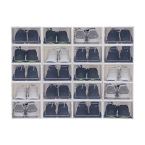 20 pack stackable shoe box, plastic foldable shoe box, shoe containers with lids, drawer type home storage case, shoe storage box and shoe organizer for display sneakers white 13x9.05x5.51in