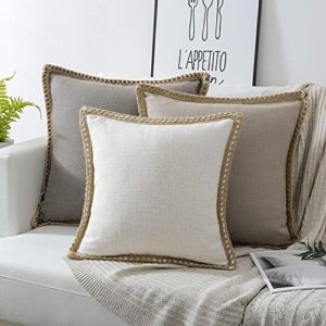 Phantoscope Bundles, Farmhouse Burlap Linen Trimmed Pillow Cover, Off White, 12 x 20 inches & Hypoallergenic Cotton Pillow Insert 12 x 20 inches