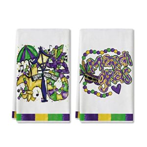 artoid mode happy mardi gras home kitchen towels, 18 x 26 inch holiday ultra absorbent drying cloth dish towels for cooking baking set of 2