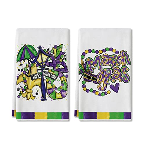 Artoid Mode Happy Mardi Gras Home Kitchen Towels, 18 x 26 Inch Holiday Ultra Absorbent Drying Cloth Dish Towels for Cooking Baking Set of 2