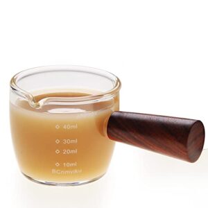 bcnmviku espresso shot glass 40ml/1.5oz borosilicate glass triple pitcher barista single spouts with wood handle (1)