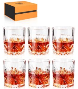 calliva von crystal whiskey glass - set of 6 vintage old fashioned glasses for bourbon scotch whisky cocktail - on the rocks glasses - 10oz maxwell lowball bar tumbler