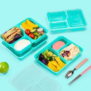 Glotoch Meal Prep Container Reusable, 34 oz 3 Compartment To Go Plastic Food Prep Containers,Disposable Divided Food Storage Containers with Lids for Leftover,BPA Free,Microwave Safe,Green 8 Pack