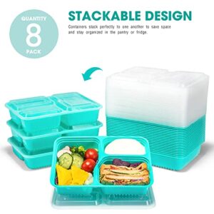 Glotoch Meal Prep Container Reusable, 34 oz 3 Compartment To Go Plastic Food Prep Containers,Disposable Divided Food Storage Containers with Lids for Leftover,BPA Free,Microwave Safe,Green 8 Pack