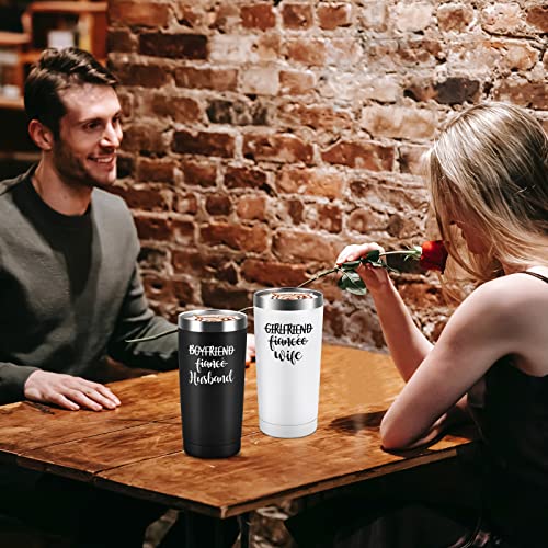 Husband and Wife Travel Tumbler Set, Wedding Engagement Anniversary Valentine’s Day Gifts for Couple Husband Wife Bride Groom, His and Hers Newlywed Gifts, 20oz Stainless Steel Insulated Tumbler
