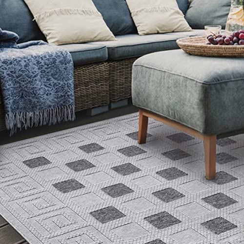 SUPERIOR Large Indoor Outdoor Area Rug, Perfect for Patio, Bedroom, Kitchen, Living Room, Entryway, Playroom, Nursery, Carpet Cover, Greek Key Infinity Border, Nila Collection, 5' 2" x 7' 2", Grey