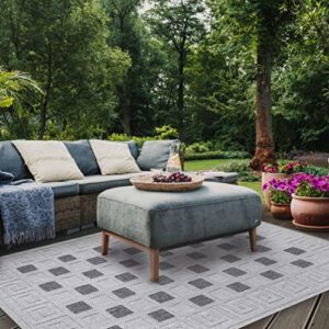 superior large indoor outdoor area rug, perfect for patio, bedroom, kitchen, living room, entryway, playroom, nursery, carpet cover, greek key infinity border, nila collection, 5' 2" x 7' 2", grey