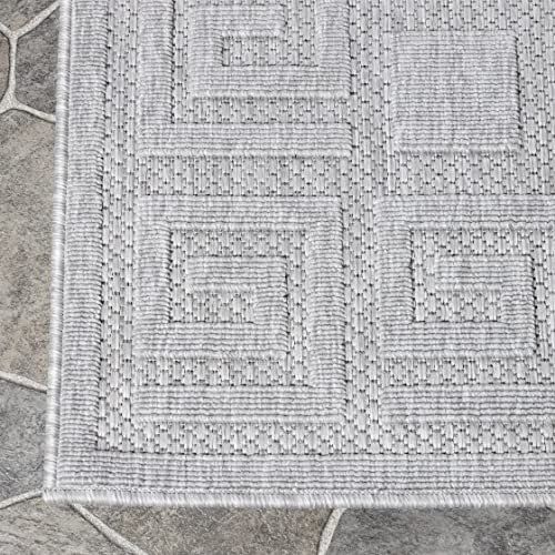SUPERIOR Large Indoor Outdoor Area Rug, Perfect for Patio, Bedroom, Kitchen, Living Room, Entryway, Playroom, Nursery, Carpet Cover, Greek Key Infinity Border, Nila Collection, 5' 2" x 7' 2", Grey