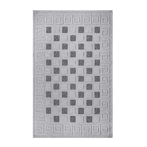 SUPERIOR Large Indoor Outdoor Area Rug, Perfect for Patio, Bedroom, Kitchen, Living Room, Entryway, Playroom, Nursery, Carpet Cover, Greek Key Infinity Border, Nila Collection, 5' 2" x 7' 2", Grey