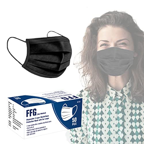 FFG Disposable Mask 50PCS Adult Blue Masks 3-Layer Filter Protection Breathable Dust Masks with Elastic Ear Loop #11071