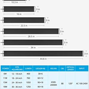NICREW AquaLux White and Blue LED Aquarium Light, Intensity Adjustable Freshwater Fish Tank Light with 8/10/12 Hours Timer, Sunrise and Sunset Function, 12-18 Inch, 6 Watts