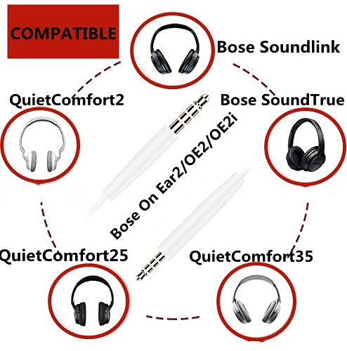 Saipomor SoundTrue Replacement Cords for Bose On-Ear 2 OE2 OE2i QC25 QC35II QC35 QC45 NC700 Soundlink SoundlinkII Headphones (White)