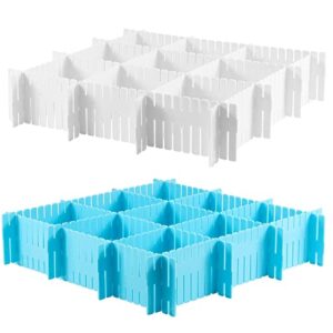 SINJEUN 64 Pcs Plastic DIY Grid Drawer Divider Plastic Grid Drawer Separators, Plastic Adjustable Drawer Storage Organizer for Socks, Makeup, Clothes, Kitchenware, Office Supplies, 32 Blue, 32 White