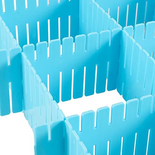 SINJEUN 64 Pcs Plastic DIY Grid Drawer Divider Plastic Grid Drawer Separators, Plastic Adjustable Drawer Storage Organizer for Socks, Makeup, Clothes, Kitchenware, Office Supplies, 32 Blue, 32 White