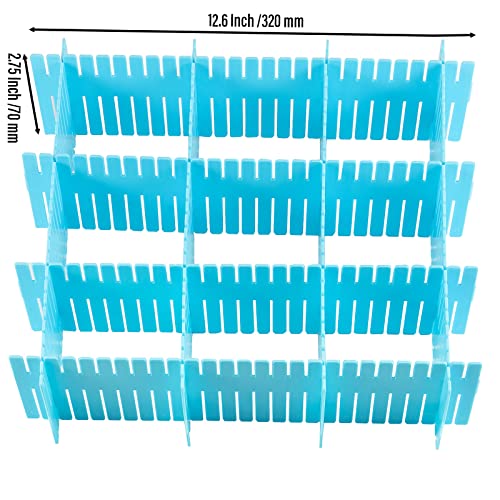 SINJEUN 64 Pcs Plastic DIY Grid Drawer Divider Plastic Grid Drawer Separators, Plastic Adjustable Drawer Storage Organizer for Socks, Makeup, Clothes, Kitchenware, Office Supplies, 32 Blue, 32 White