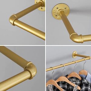 WJJAYY Industrial Pipe Clothing Rack Wall Mounted,Vintage Retail Garment Rack Display Rack Cloths Rack,Metal Commercial Clothes Racks for Hanging Clothes,Iron Clothing Rod Laundry Room (31in, Gold)