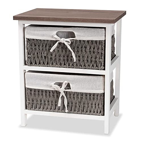 Baxton Studio Terena Modern Transitional Two-Tone Walnut Brown and White Finished Wood 2-Basket Storage Unit