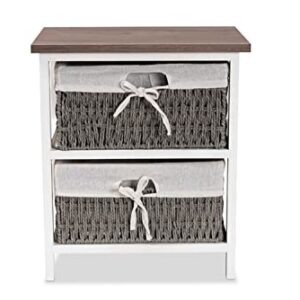 Baxton Studio Terena Modern Transitional Two-Tone Walnut Brown and White Finished Wood 2-Basket Storage Unit