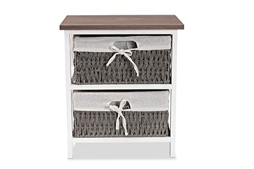 Baxton Studio Terena Modern Transitional Two-Tone Walnut Brown and White Finished Wood 2-Basket Storage Unit