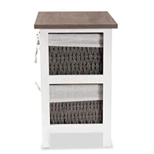 Baxton Studio Terena Modern Transitional Two-Tone Walnut Brown and White Finished Wood 2-Basket Storage Unit