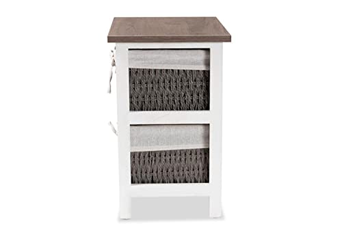 Baxton Studio Terena Modern Transitional Two-Tone Walnut Brown and White Finished Wood 2-Basket Storage Unit