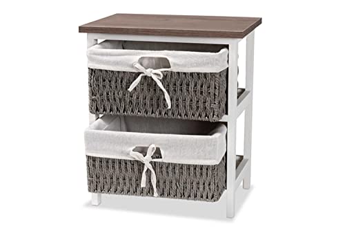 Baxton Studio Terena Modern Transitional Two-Tone Walnut Brown and White Finished Wood 2-Basket Storage Unit