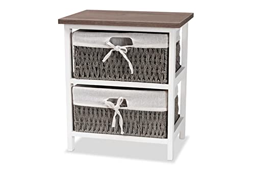 Baxton Studio Terena Modern Transitional Two-Tone Walnut Brown and White Finished Wood 2-Basket Storage Unit