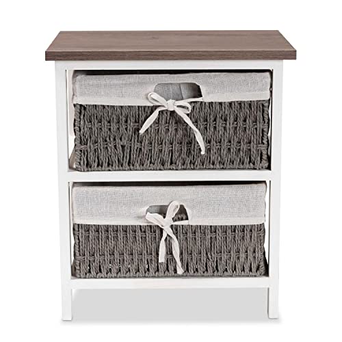 Baxton Studio Terena Modern Transitional Two-Tone Walnut Brown and White Finished Wood 2-Basket Storage Unit