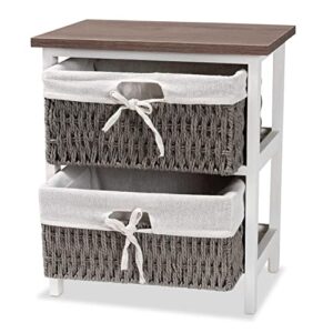 Baxton Studio Terena Modern Transitional Two-Tone Walnut Brown and White Finished Wood 2-Basket Storage Unit