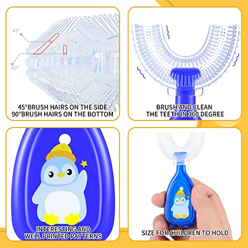 Kids U Shaped Toothbrush Cute Silicone Manual Training Toothbrush Half Circle Toothbrush Whitening Kids 360 Toothbrush Kids Full Mouth Toothbrush for Kids 2-12 Years, 4 Style Penguin Koala Bear Duck