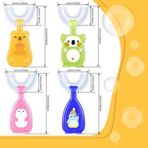 Kids U Shaped Toothbrush Cute Silicone Manual Training Toothbrush Half Circle Toothbrush Whitening Kids 360 Toothbrush Kids Full Mouth Toothbrush for Kids 2-12 Years, 4 Style Penguin Koala Bear Duck