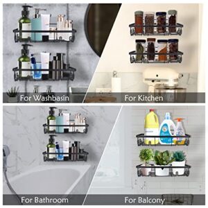 DK.PPFN. Shower Caddy Organizer Shelf with Soap Dish, No Drilling Shower Organizer Rack with Adhesive for Bathroom Washroom Kitchen, Shower Storage Shelf 304 Stainless Steel, Black