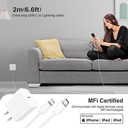 iPhone 14 13 12 11 Fast Charger - MFi Certified - 20W USB C Wall Charger with 6.6Ft USB C Cable Compatible with iPhone14/13 Min/13 Pro/13 Pro Max/12 11 Xs XR X SE 8 iPad Air&Mini AirPods