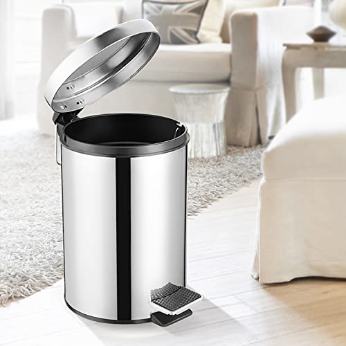 8 Liter / 2.1 Gallon Thickened Household Simple Stainless Steel Metal Foot Open Lid Trash Can, with Inner Bucket, Suitable for Kitchen, Bathroom, Office