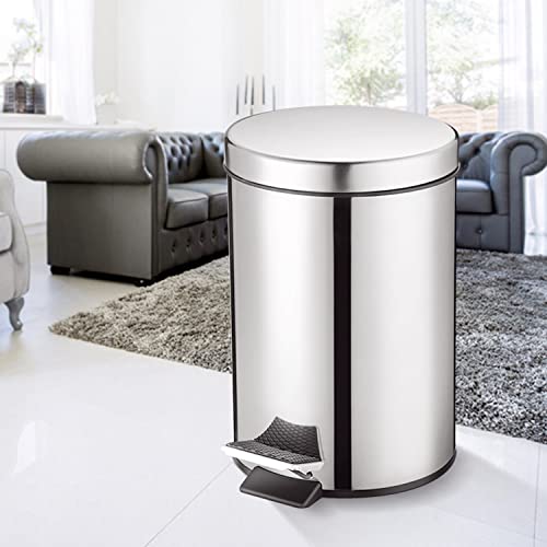 8 Liter / 2.1 Gallon Thickened Household Simple Stainless Steel Metal Foot Open Lid Trash Can, with Inner Bucket, Suitable for Kitchen, Bathroom, Office