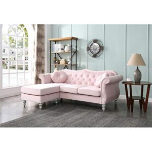 Pemberly Row Transitional Velvet Back Tufted Sofa Chaise in Pink