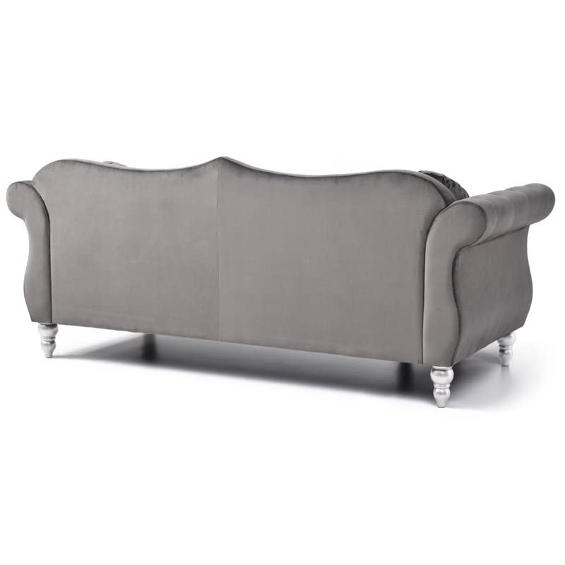 Pemberly Row17 Transitional Velvet Tufted Sofa with 2 Pillows in Dark Gray