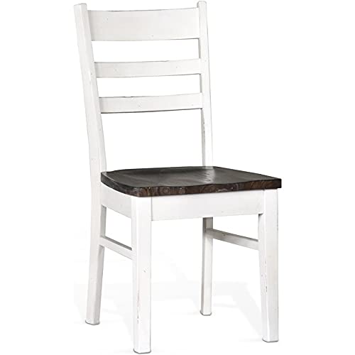 Pemberly Row 18" Wood Dining Room Ladderback Chair with Wood Legs for Kitchen, Modern Restaurant Chairs in Off White and Dark Brown