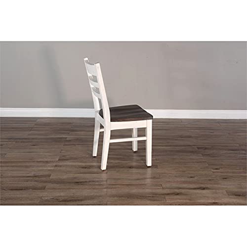 Pemberly Row 18" Wood Dining Room Ladderback Chair with Wood Legs for Kitchen, Modern Restaurant Chairs in Off White and Dark Brown