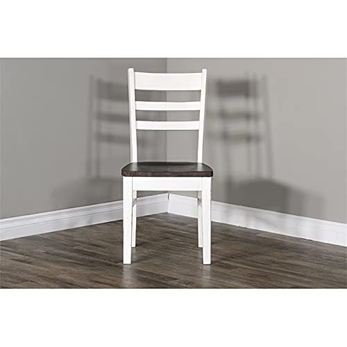 Pemberly Row 18" Wood Dining Room Ladderback Chair with Wood Legs for Kitchen, Modern Restaurant Chairs in Off White and Dark Brown