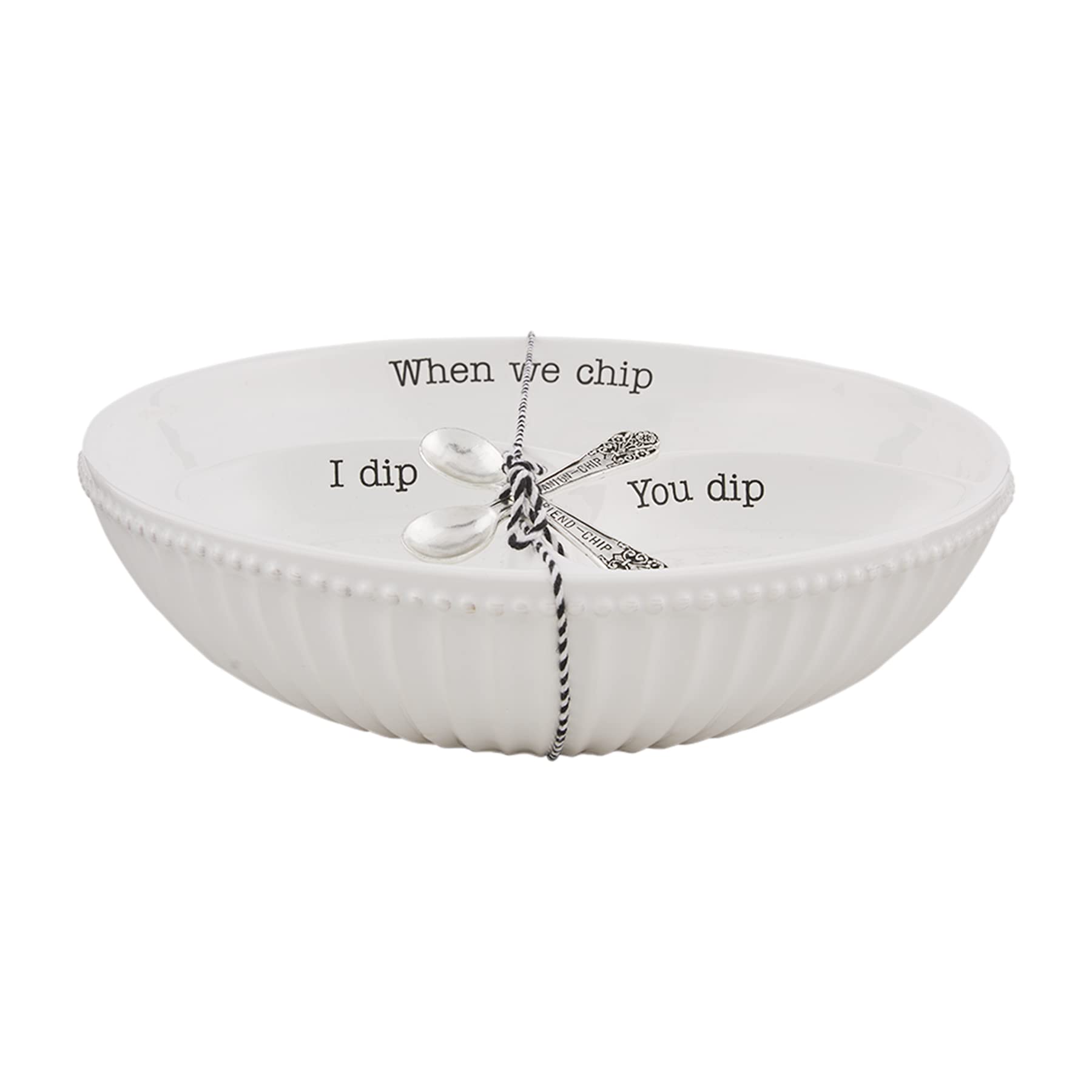 Mud Pie Circa Chip And Dip Bowl Set, White dish 3" x 12" dia | spoon 3 1/2"