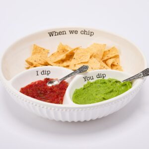 Mud Pie Circa Chip And Dip Bowl Set, White dish 3" x 12" dia | spoon 3 1/2"