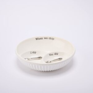 Mud Pie Circa Chip And Dip Bowl Set, White dish 3" x 12" dia | spoon 3 1/2"