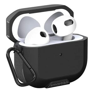 smartish airpods 3 case - fairy pod mother durable cover (2021), supports wireless charging [front led visible] high-grip sides, included carabiner for keychain - black tie affair