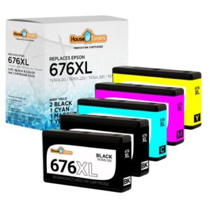 houseoftoners remanufactured ink cartridge replacement for epson 676 xl 676xl for workforce pro wp-4020 wp-4520 wp-4530 (2b cmy, 5pk)