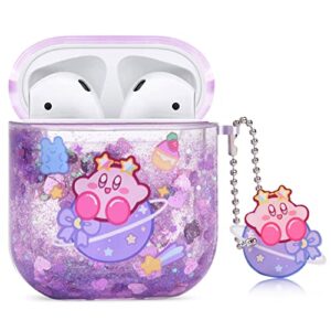 mibonny cute airpods cases cover japan cartoon anime design clear glitter liquid quciksand hard shell protective case for airpods 2&1 case