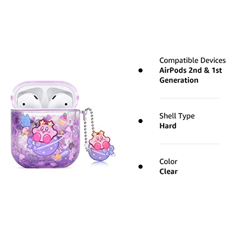 Mibonny Cute AirPods Cases Cover Japan Cartoon Anime Design Clear Glitter Liquid Quciksand Hard Shell Protective Case for AirPods 2&1 Case